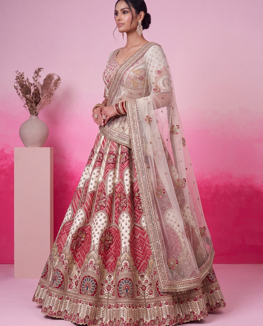 3068 - White Pure Soft Gadhwal Silk Heavy Embroidery Work Bridal Lehenga Choli
